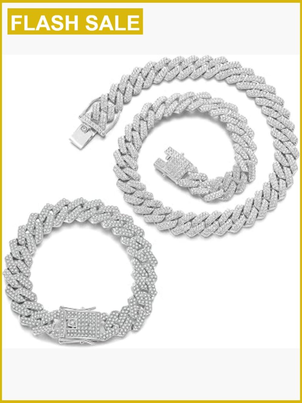 Iced Out Cuban Link Chain Set - Necklace & Bracelet 14mm Hip Hop Bling
